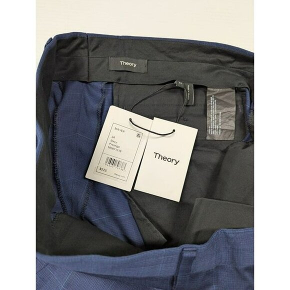 Theory Men's Mayer Prestige Navy Plaid Regular Fit Suit Pants Size 34 MSRP $225 - Picture 4 of 5